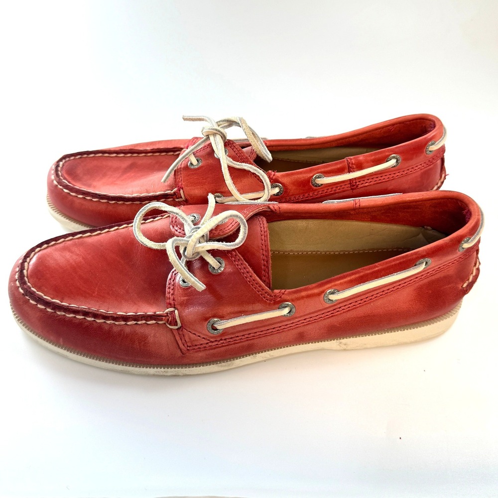 Bass Hampton Red Leather Boat Shoes Mens 11M 2390-602 Nautical Deck Shoes